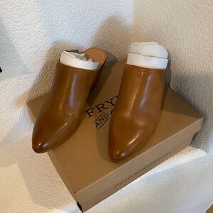 FRYE brown leather mules